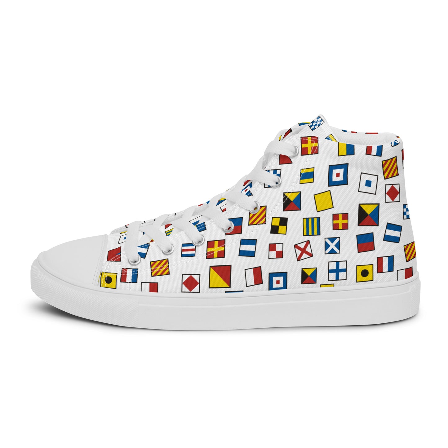 Women’s Nautical Flags high top canvas shoes, Women's Semaphore Flags Sneakers, Cruising Shoes