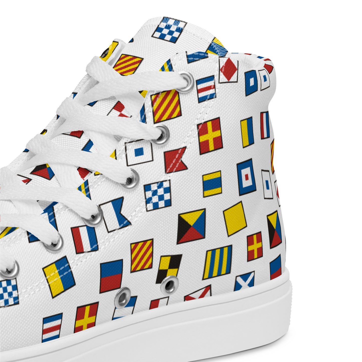 Women’s Nautical Flags high top canvas shoes, Women's Semaphore Flags Sneakers, Cruising Shoes