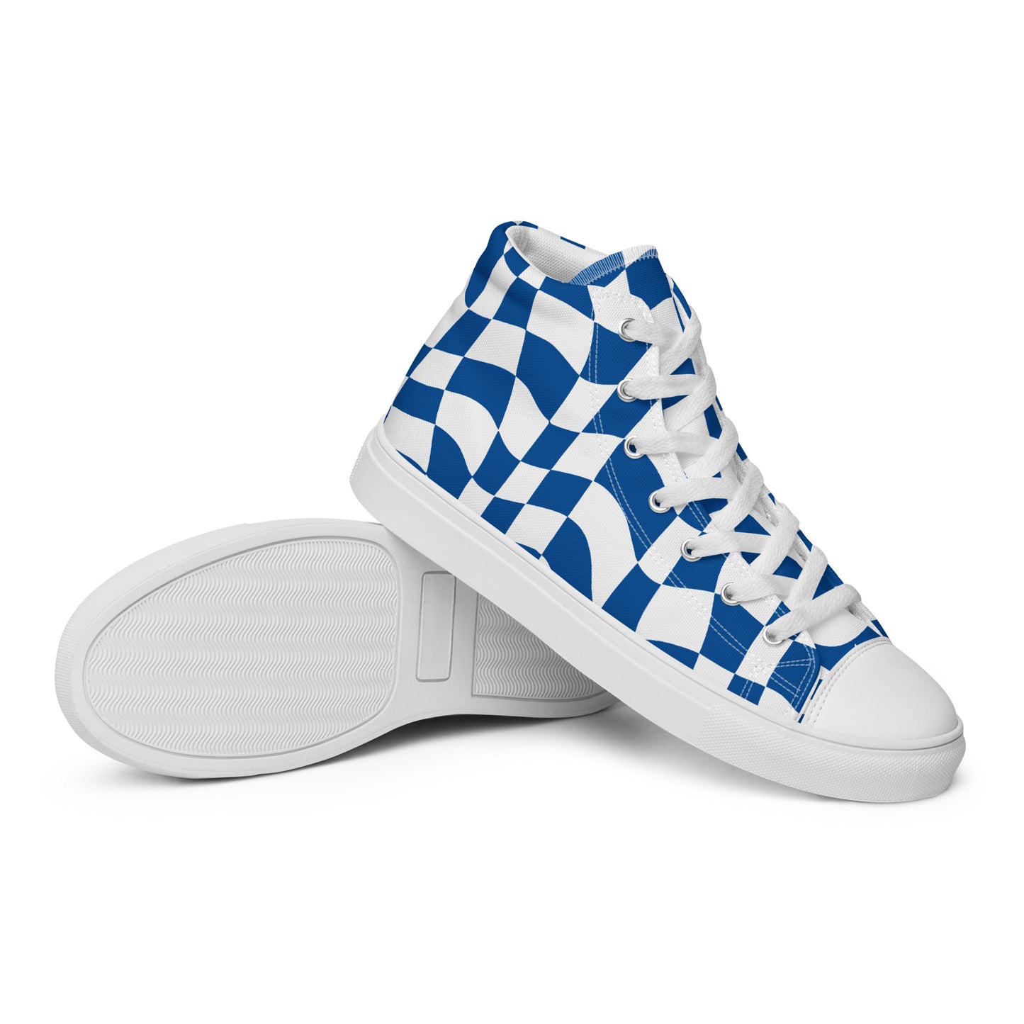 Women’s Blue Checkered high top canvas shoes, Women's Blue Sneakers, Shoe Gift