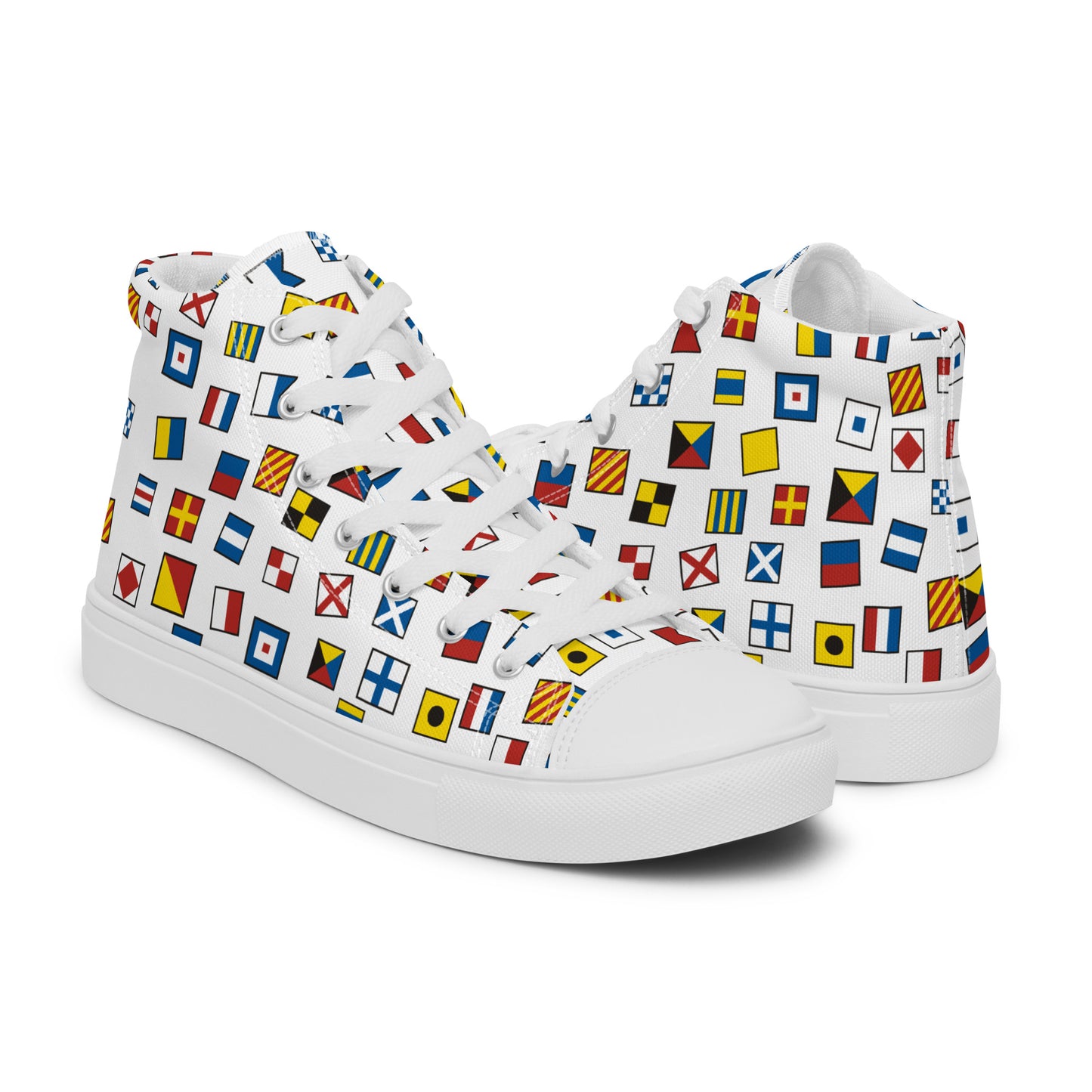 Women’s Nautical Flags high top canvas shoes, Women's Semaphore Flags Sneakers, Cruising Shoes