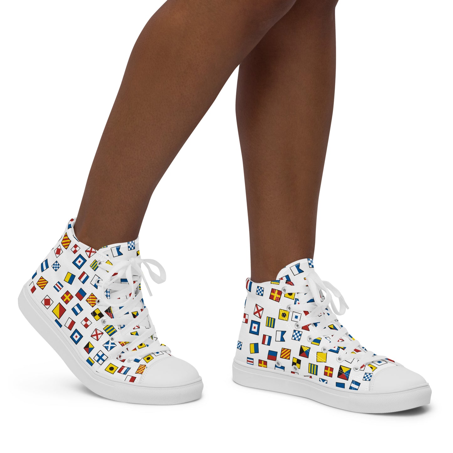 Women’s Nautical Flags high top canvas shoes, Women's Semaphore Flags Sneakers, Cruising Shoes