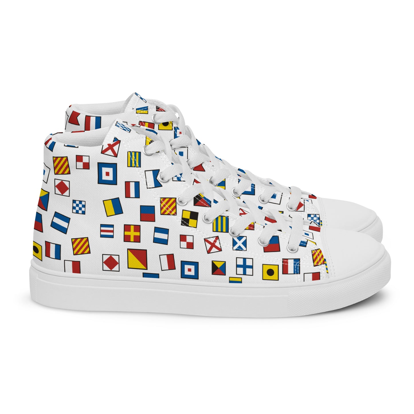 Women’s Nautical Flags high top canvas shoes, Women's Semaphore Flags Sneakers, Cruising Shoes