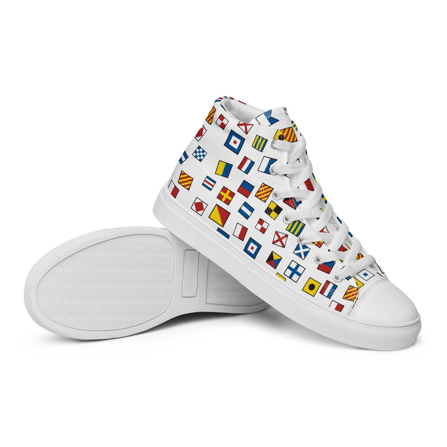 Women’s Nautical Flags high top canvas shoes, Women's Semaphore Flags Sneakers, Cruising Shoes