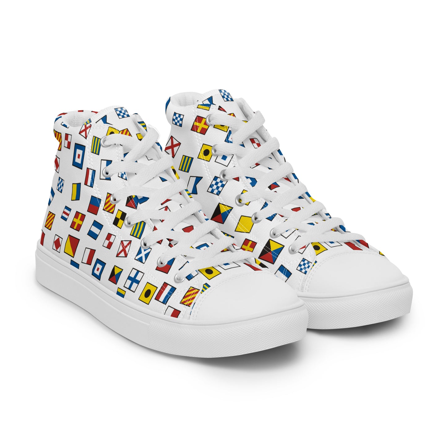 Women’s Nautical Flags high top canvas shoes, Women's Semaphore Flags Sneakers, Cruising Shoes