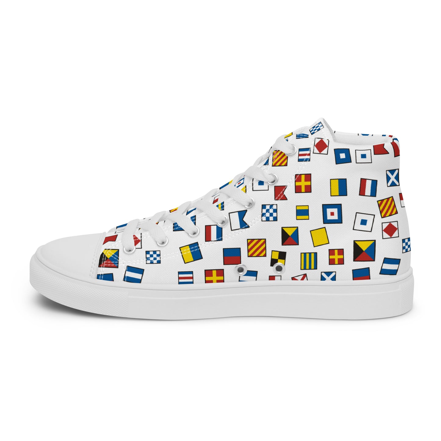 Women’s Nautical Flags high top canvas shoes, Women's Semaphore Flags Sneakers, Cruising Shoes