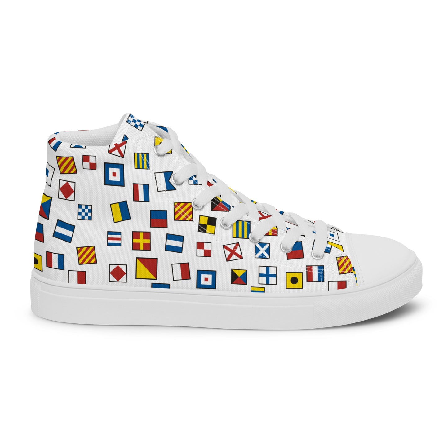 Women’s Nautical Flags high top canvas shoes, Women's Semaphore Flags Sneakers, Cruising Shoes