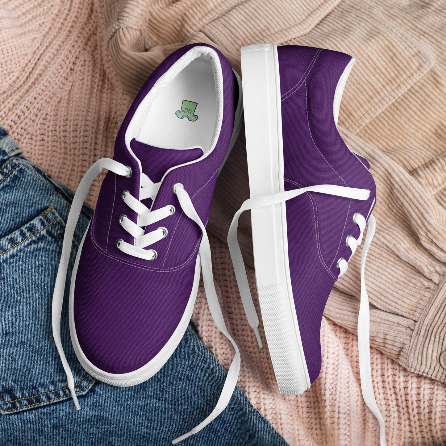 Women’s dark purple lace-up canvas shoes, women's royal purple sneakers