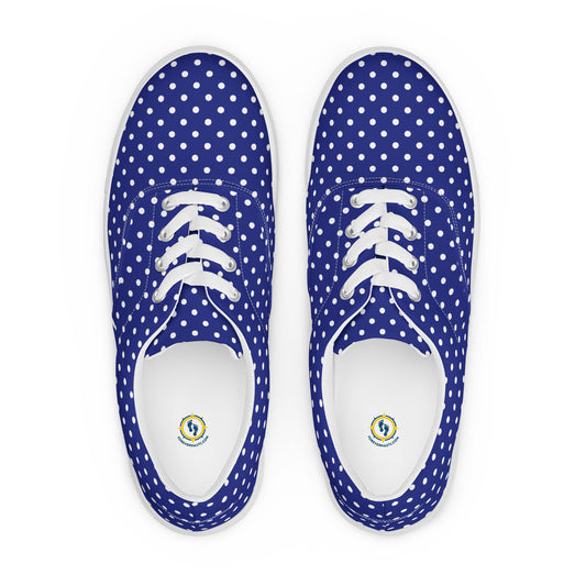 Women’s Navy Blue with White Polka Dots lace-up canvas shoes, Summer Cruising Shoes