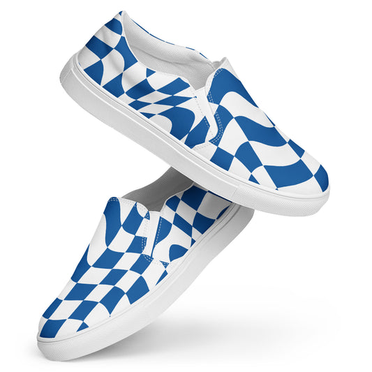 Women’s Blue Checkered slip-on canvas shoes, Women's Slip On Sneakers
