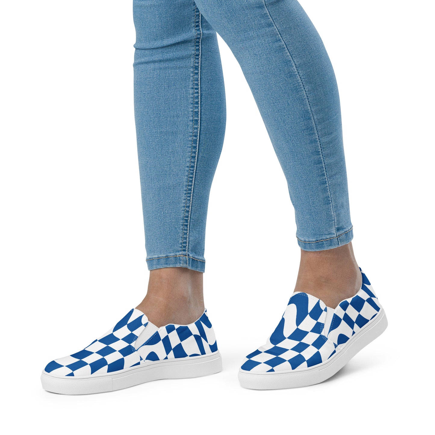 Women’s Blue Checkered slip-on canvas shoes, Women's Slip On Sneakers