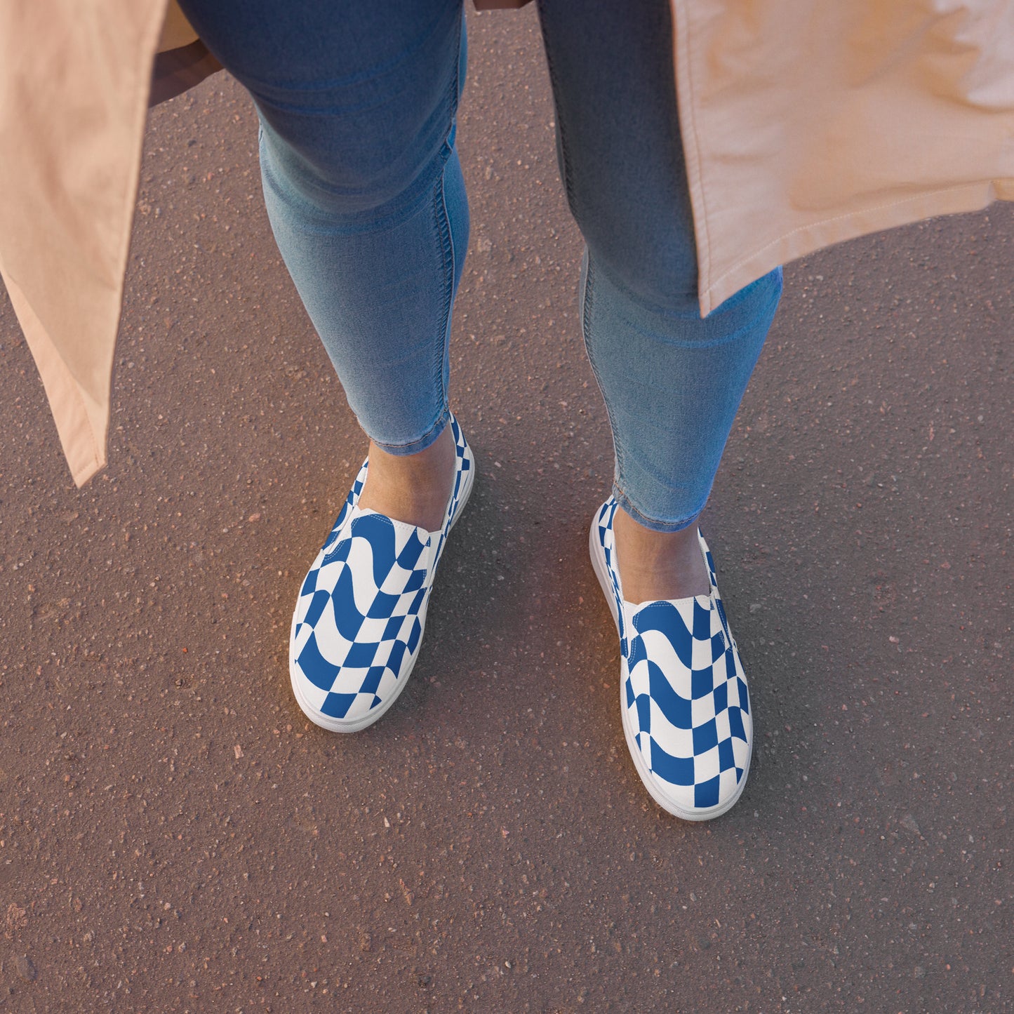 Women’s Blue Checkered slip-on canvas shoes, Women's Slip On Sneakers