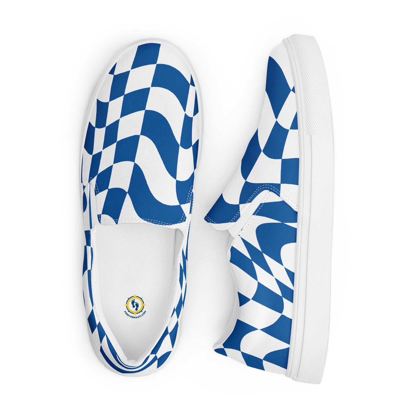 Women’s Blue Checkered slip-on canvas shoes, Women's Slip On Sneakers