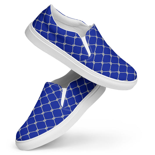 Women’s Blue slip-on canvas shoes with Nautical Rope design, Fish Net Sneakers