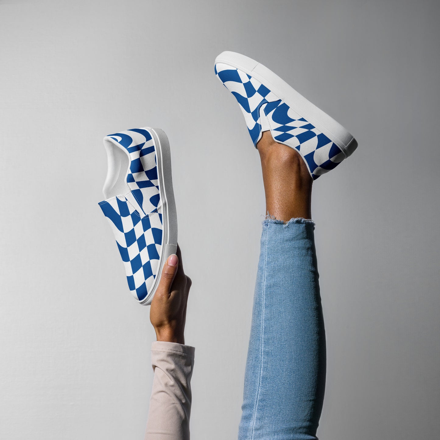 Women’s Blue Checkered slip-on canvas shoes, Women's Slip On Sneakers