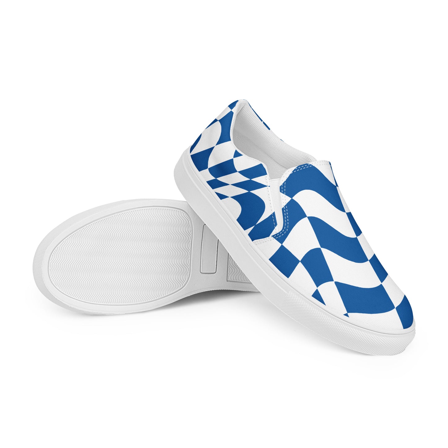 Women’s Blue Checkered slip-on canvas shoes, Women's Slip On Sneakers