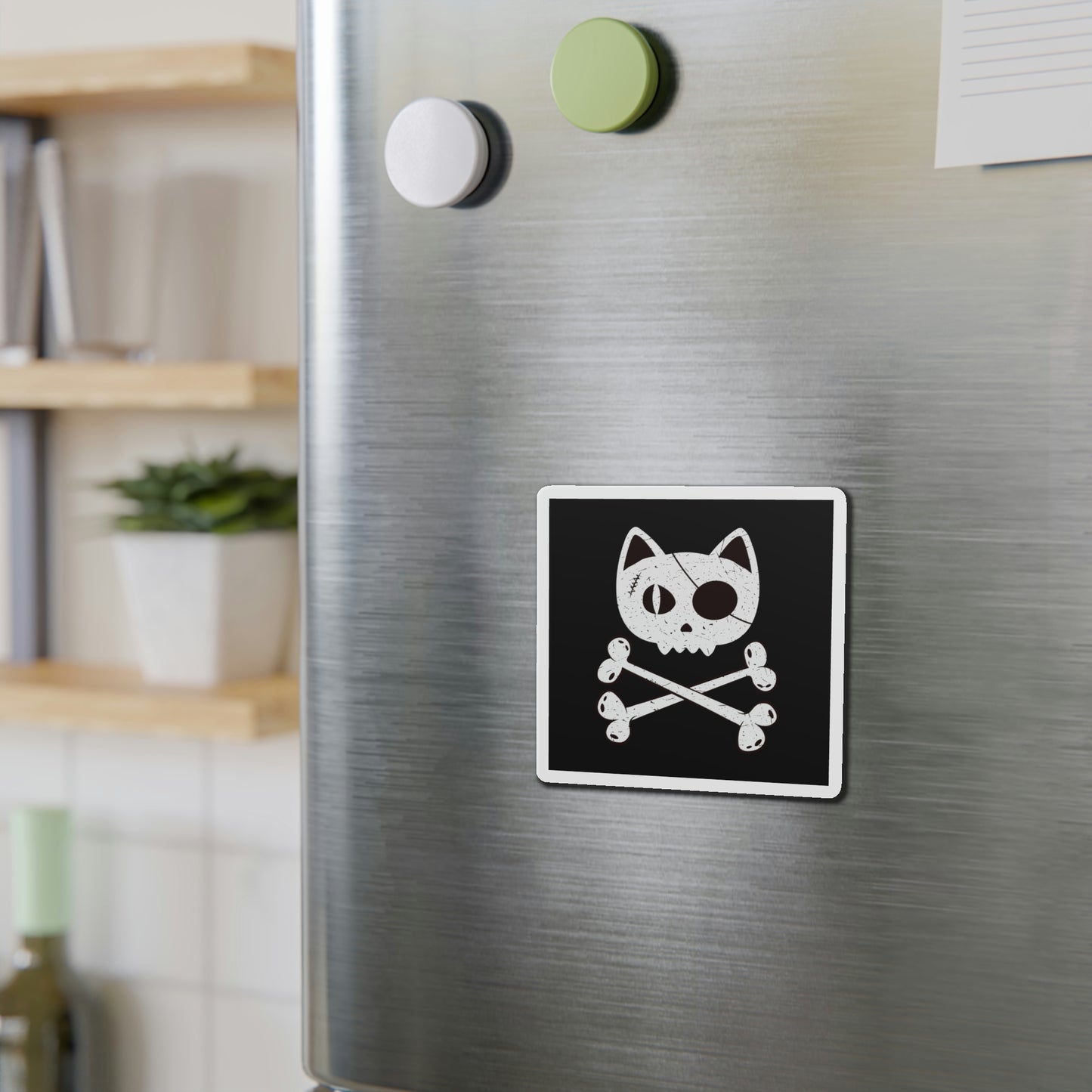 Pirate Cat Skull and Crossbones Die-Cut Magnets, Pirate Cat Refrigerator Magnet, Funny Nautical Cat Pirate Flag Magnet