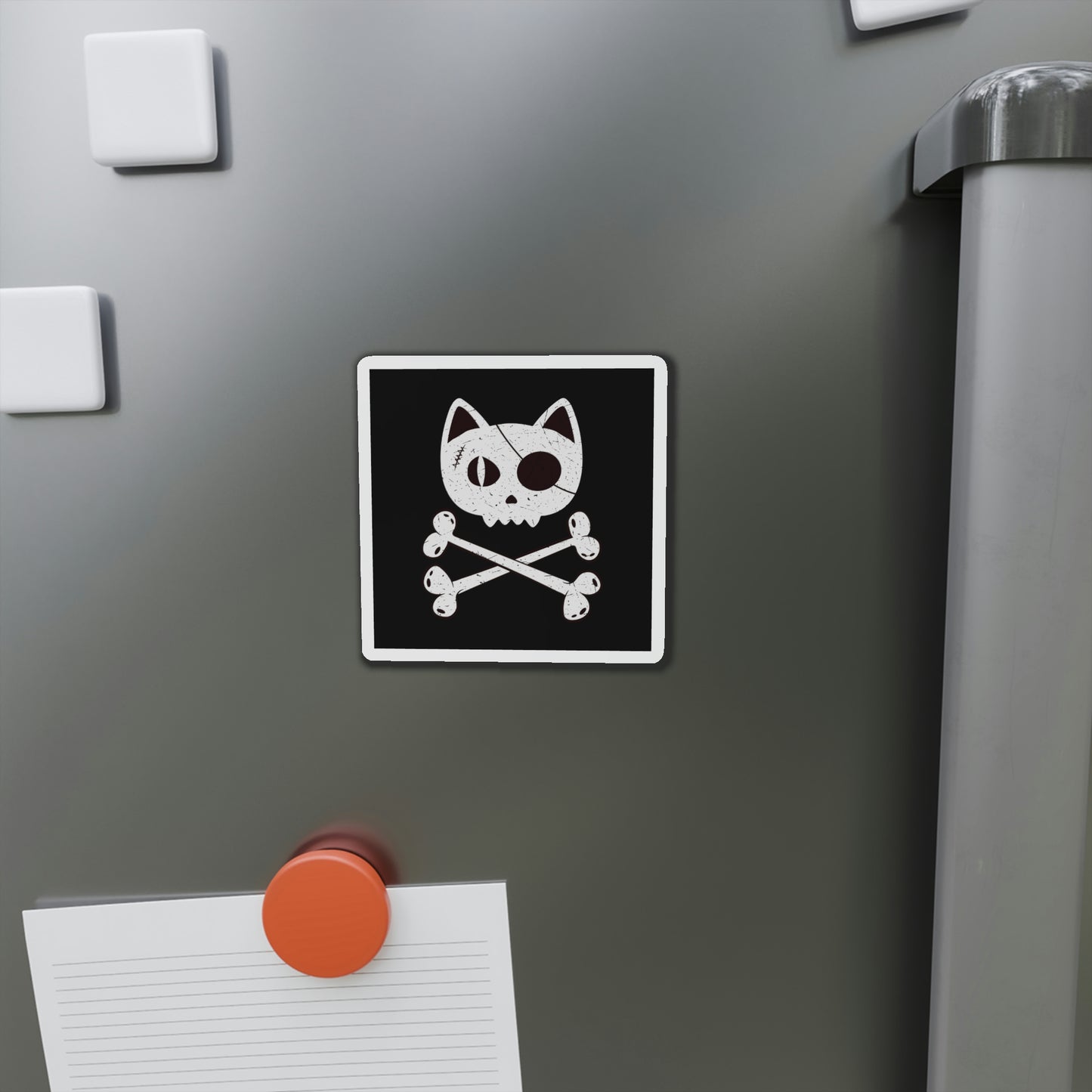 Pirate Cat Skull and Crossbones Die-Cut Magnets, Pirate Cat Refrigerator Magnet, Funny Nautical Cat Pirate Flag Magnet