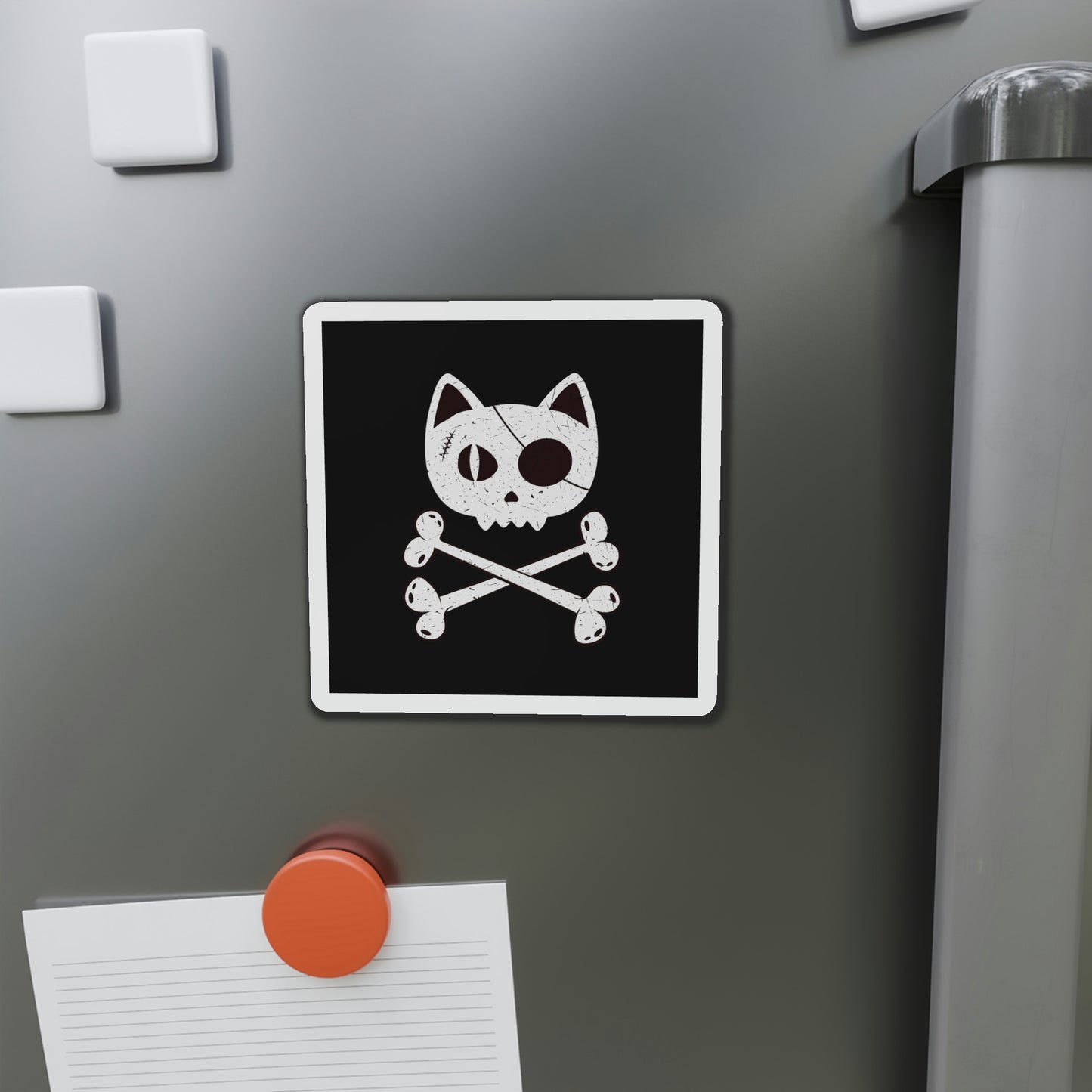 Pirate Cat Skull and Crossbones Die-Cut Magnets, Pirate Cat Refrigerator Magnet, Funny Nautical Cat Pirate Flag Magnet