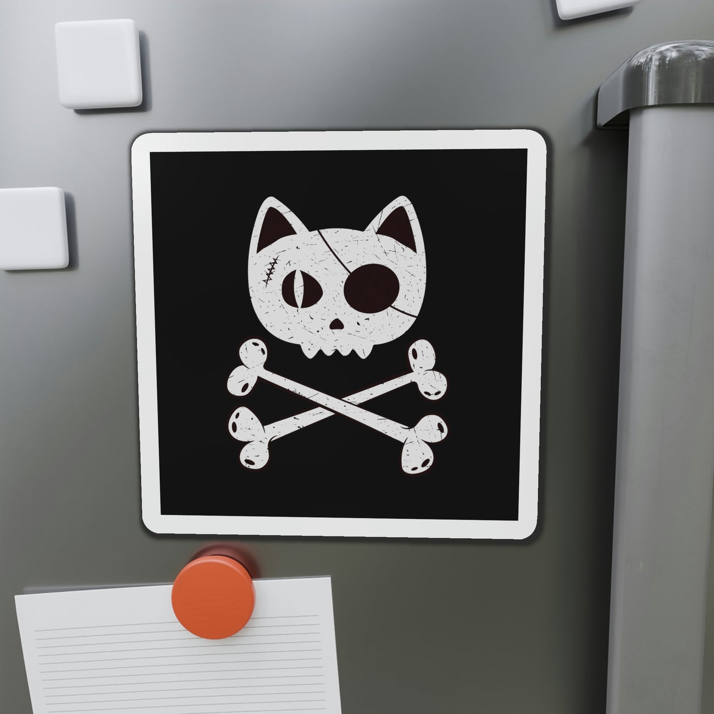 Pirate Cat Skull and Crossbones Die-Cut Magnets, Pirate Cat Refrigerator Magnet, Funny Nautical Cat Pirate Flag Magnet