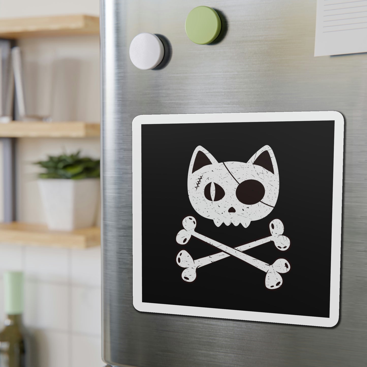 Pirate Cat Skull and Crossbones Die-Cut Magnets, Pirate Cat Refrigerator Magnet, Funny Nautical Cat Pirate Flag Magnet