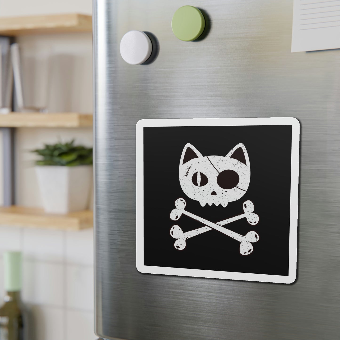 Pirate Cat Skull and Crossbones Die-Cut Magnets, Pirate Cat Refrigerator Magnet, Funny Nautical Cat Pirate Flag Magnet