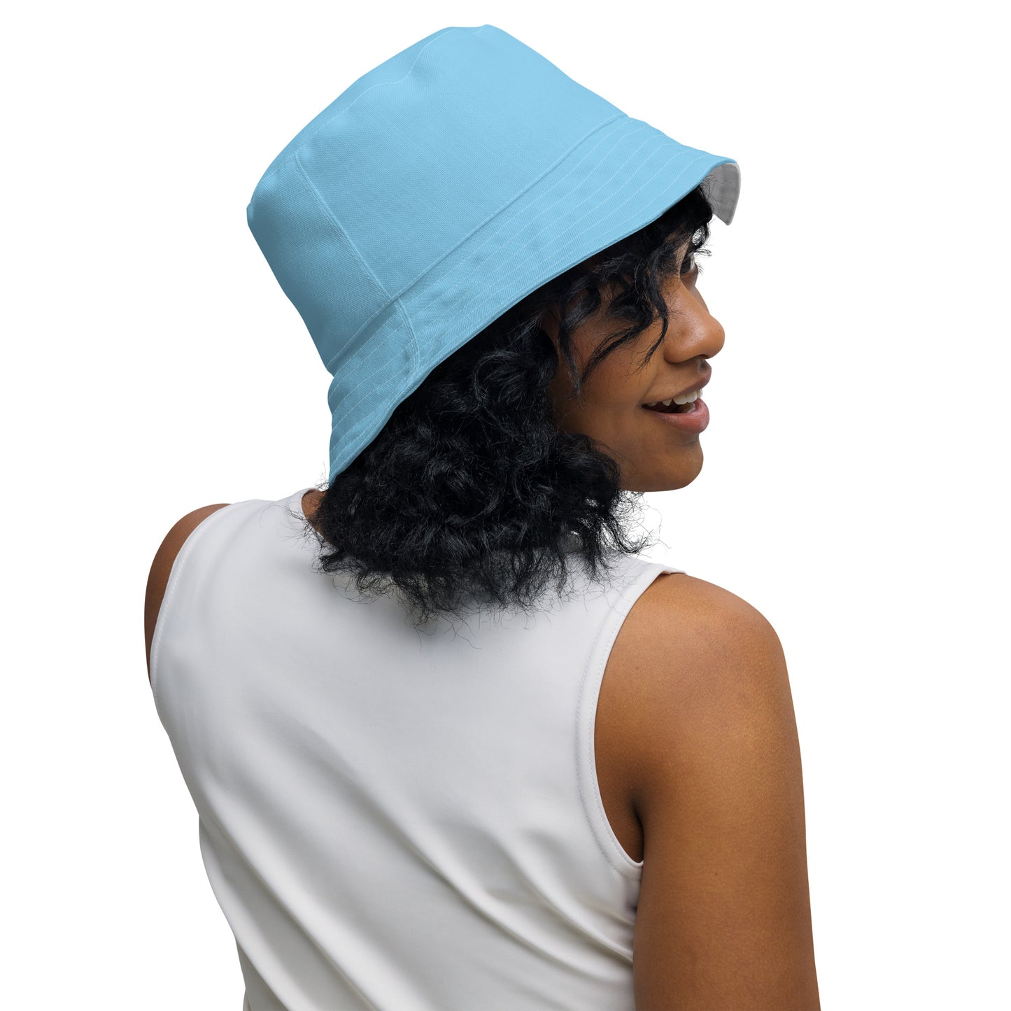 Baby Blue and White Reversible Bucket Hat, Nautical Summer Hat, Boating Hat