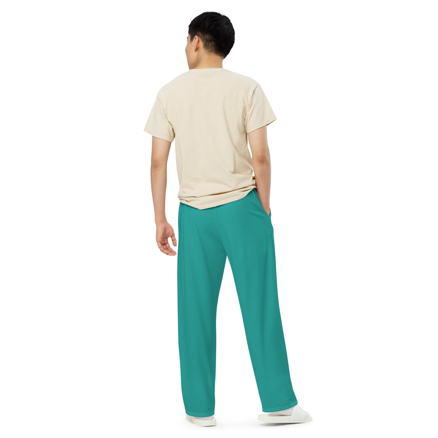 Aqua Blue unisex wide-leg pants, Casual summer pants