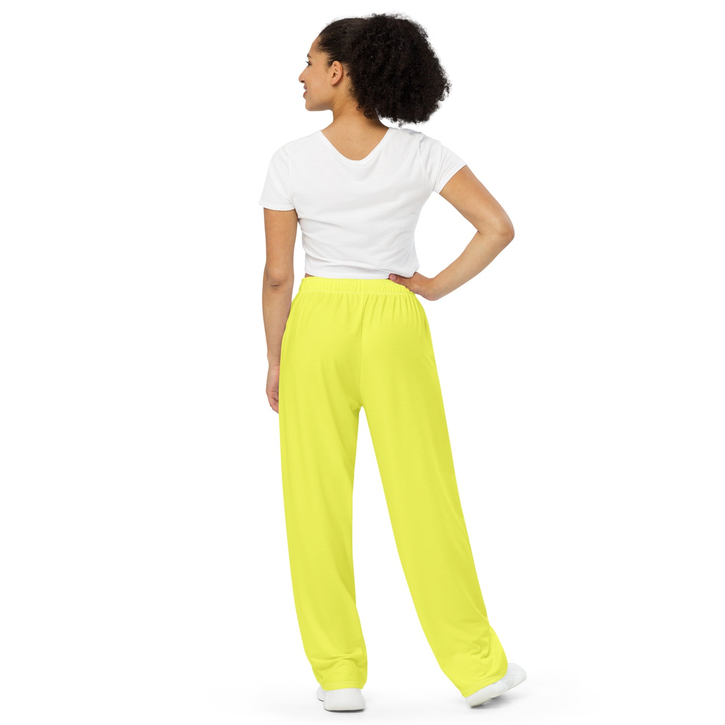 Hello Yellow unisex wide-leg pants, Yellow baggy casual pants, summer pants,