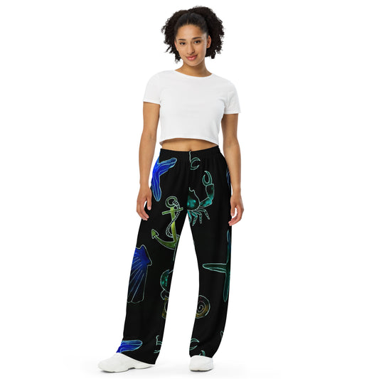 Nautical theme unisex wide-leg pants