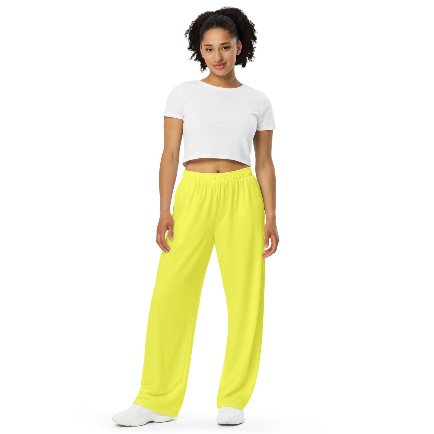 Hello Yellow unisex wide-leg pants, Yellow baggy casual pants, summer pants,