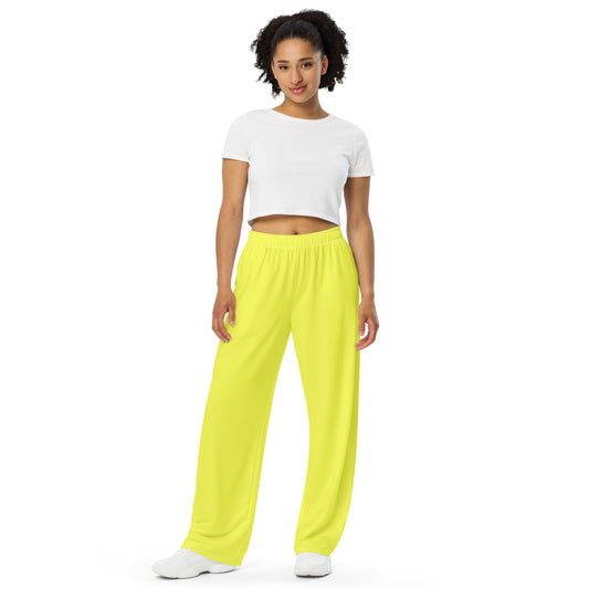 Hello Yellow unisex wide-leg pants, Yellow baggy casual pants, summer pants,