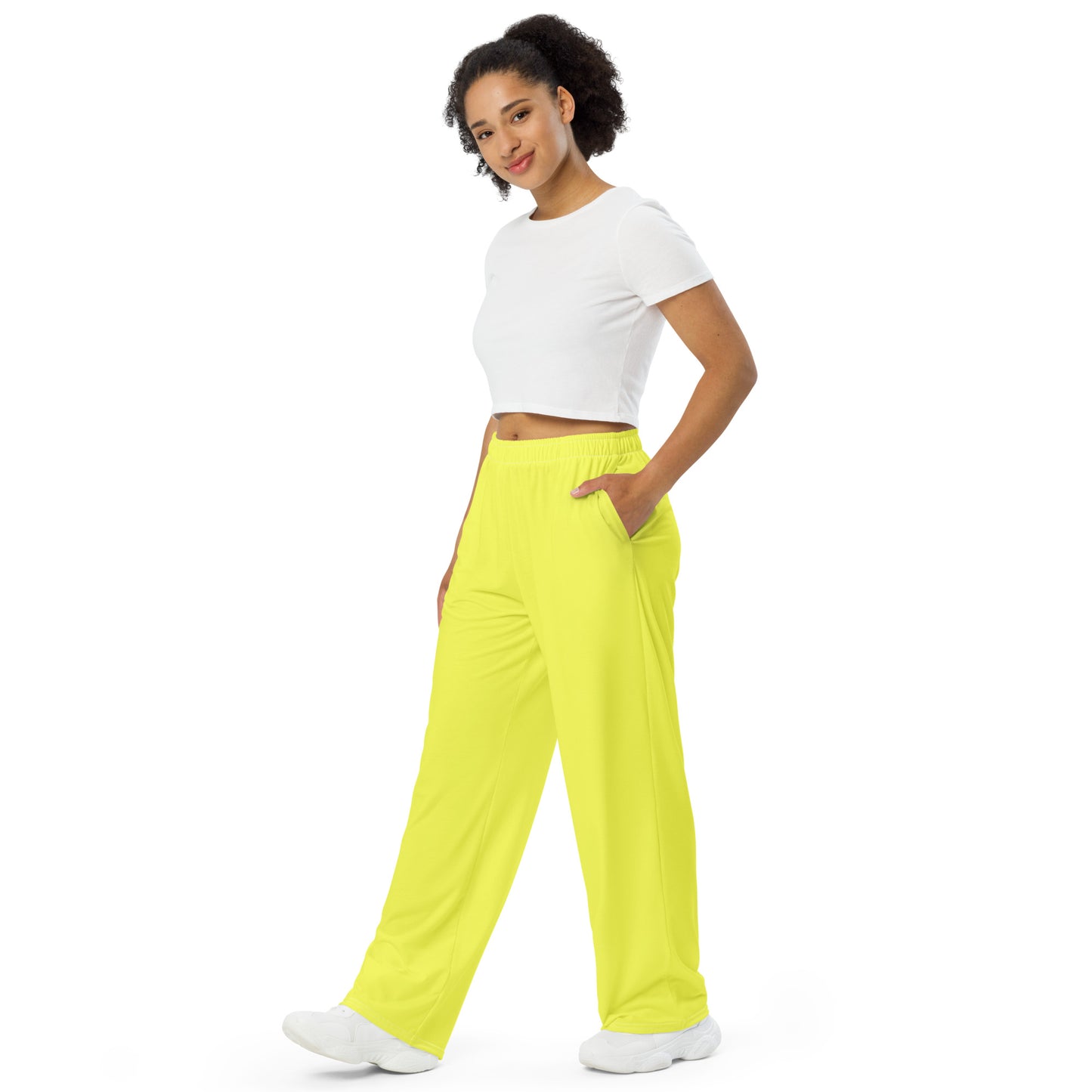 Hello Yellow unisex wide-leg pants, Yellow baggy casual pants, summer pants,