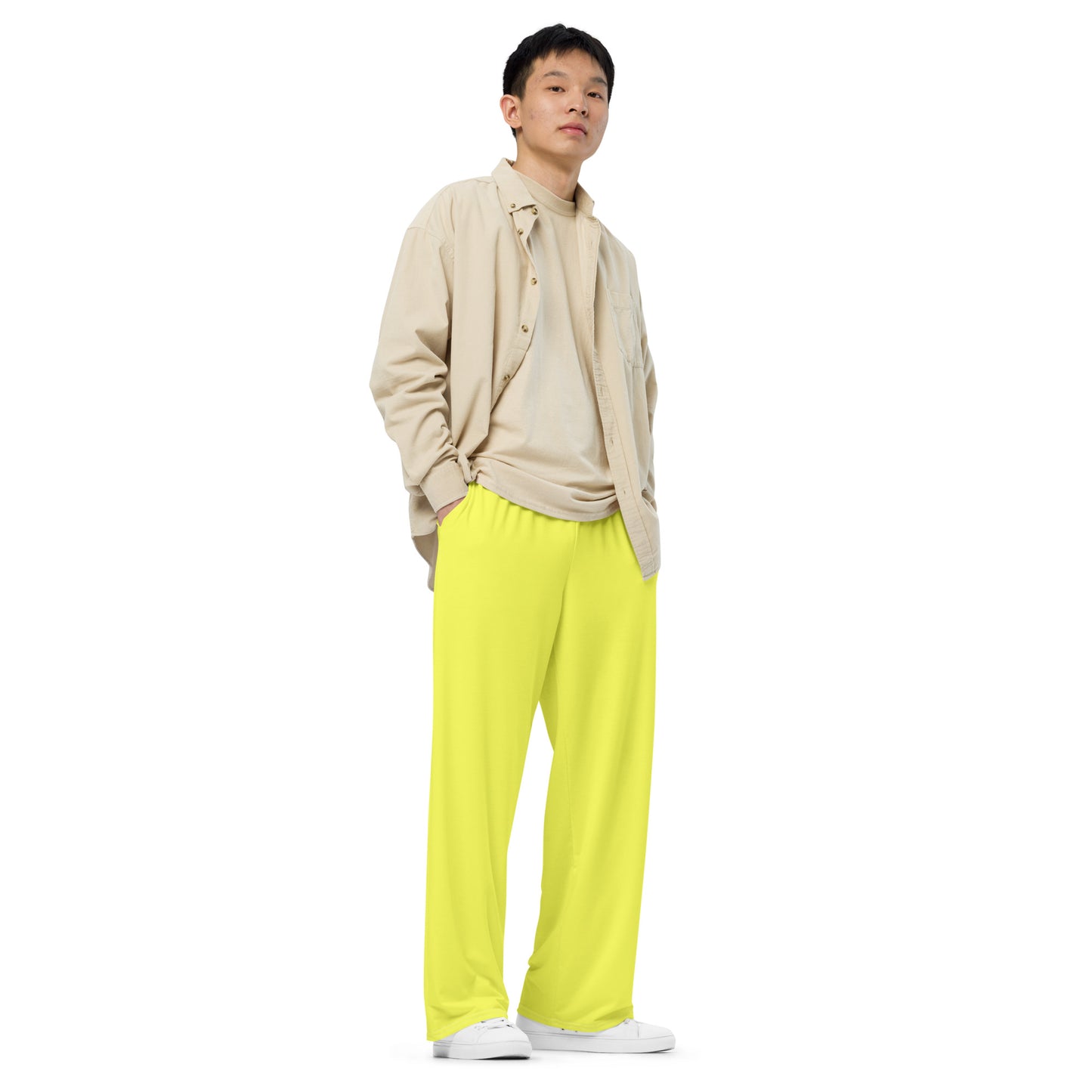 Hello Yellow unisex wide-leg pants, Yellow baggy casual pants, summer pants,