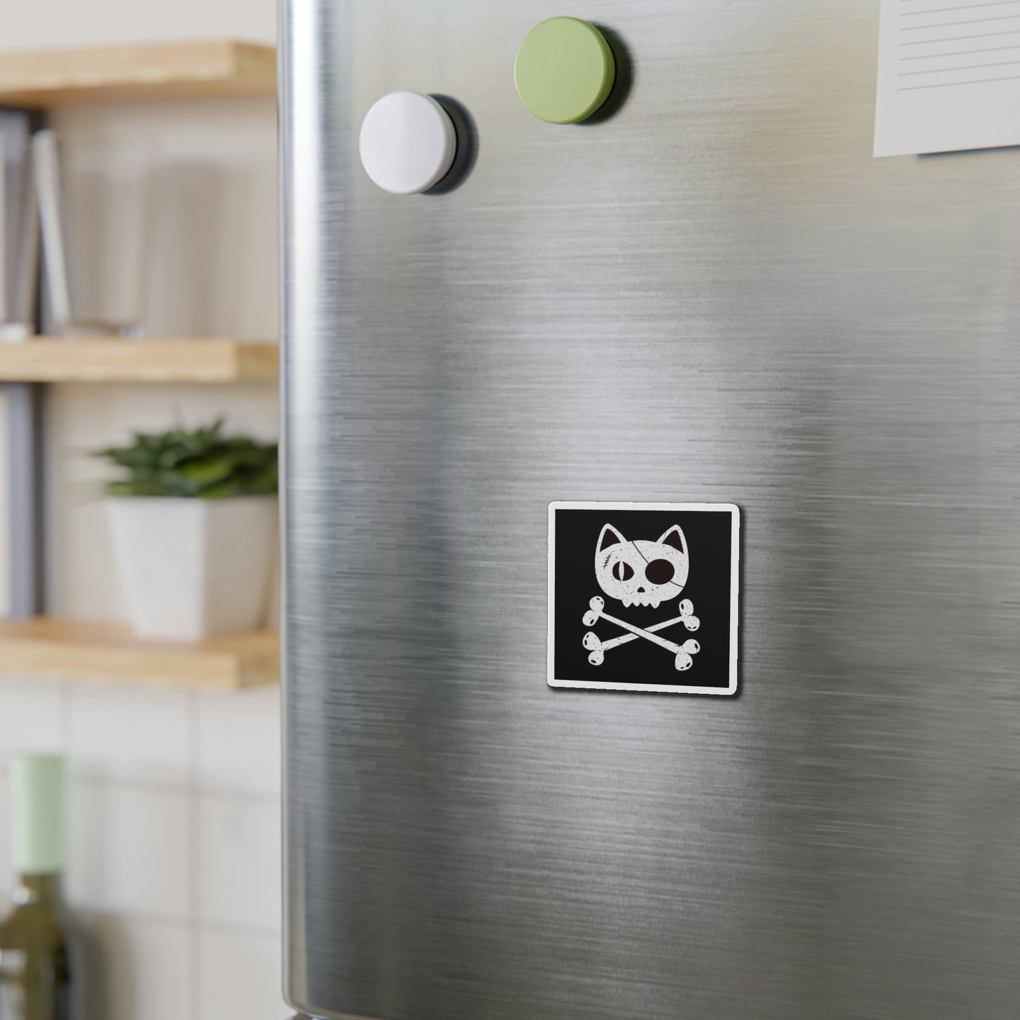 Pirate Cat Skull and Crossbones Die-Cut Magnets, Pirate Cat Refrigerator Magnet, Funny Nautical Cat Pirate Flag Magnet