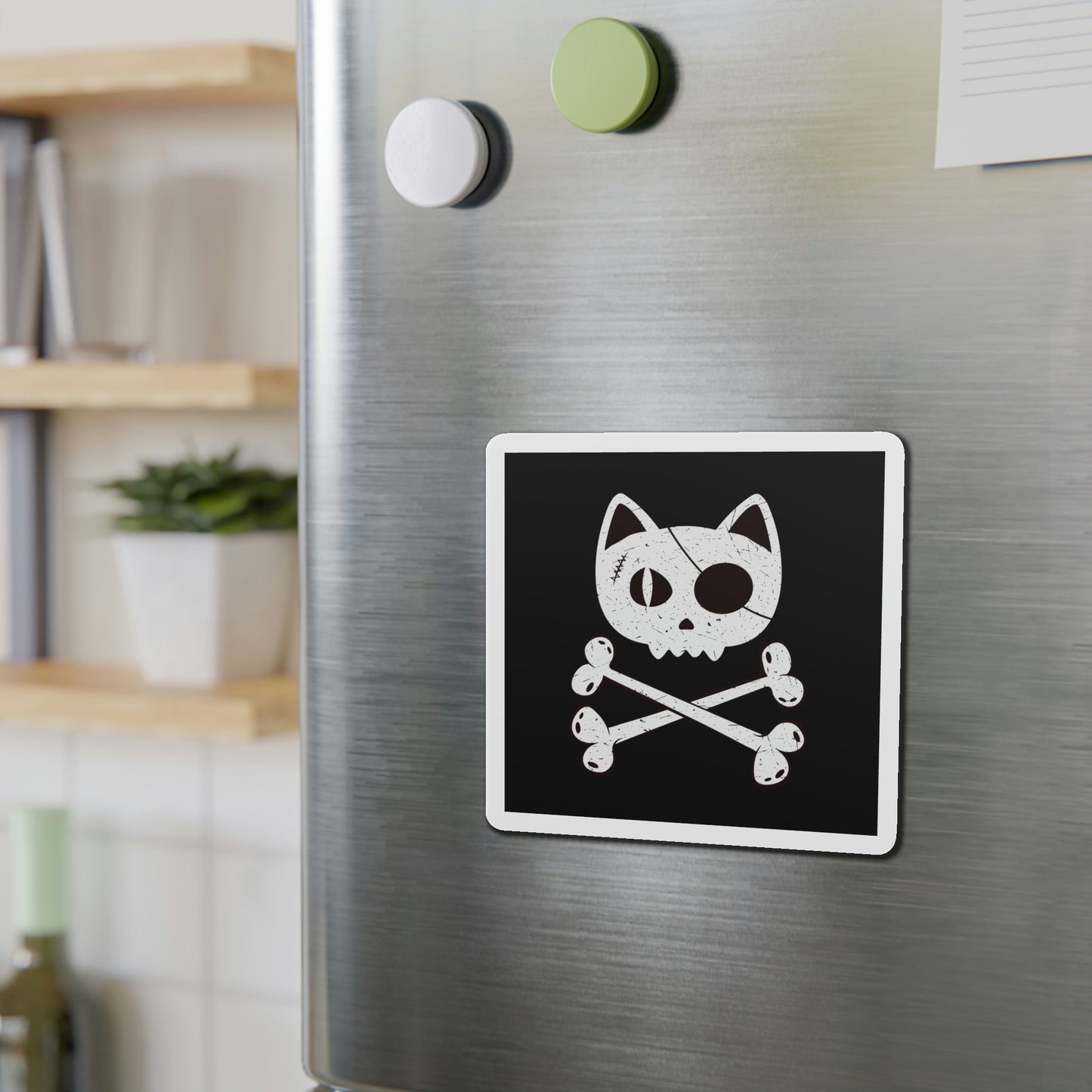 Pirate Cat Skull and Crossbones Die-Cut Magnets, Pirate Cat Refrigerator Magnet, Funny Nautical Cat Pirate Flag Magnet