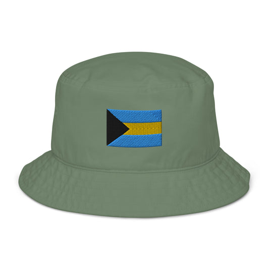 Organic bucket hat with Embroidered  Bahama flag