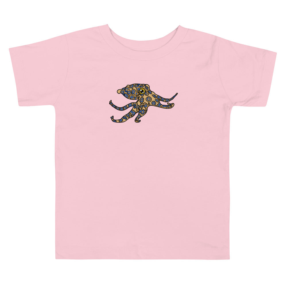 Toddler Short Sleeve Tee featuring a blue ringed octopus, Nautical kids shirt