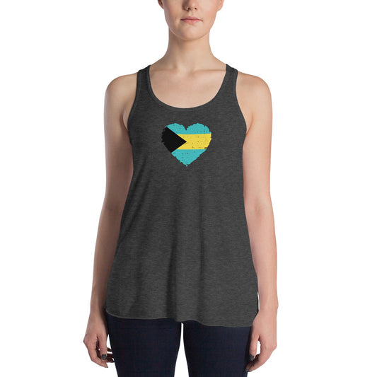 Women's Flowy Racerback Tank with Bahamas Heart Flag, I love Bahamas