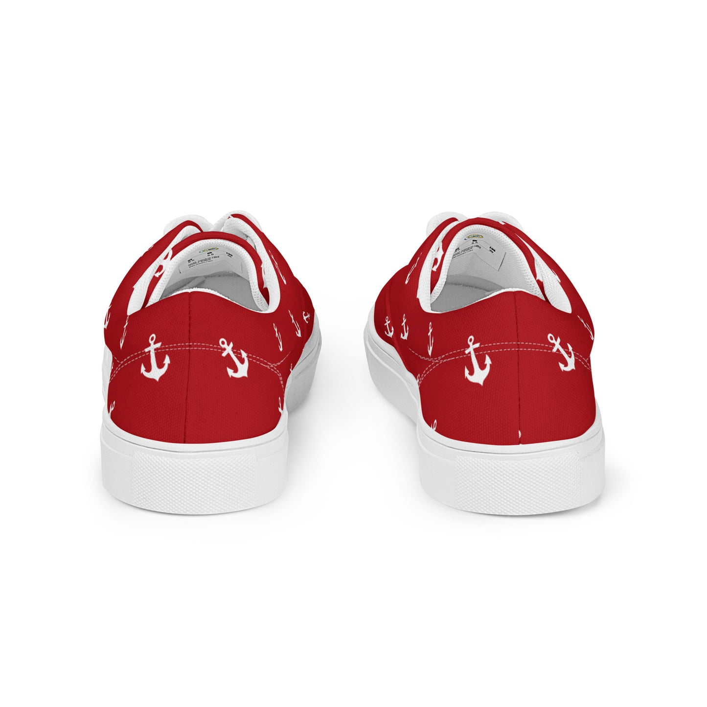 Women’s Red with white anchors lace-up canvas shoes, Red nautical print sneakers