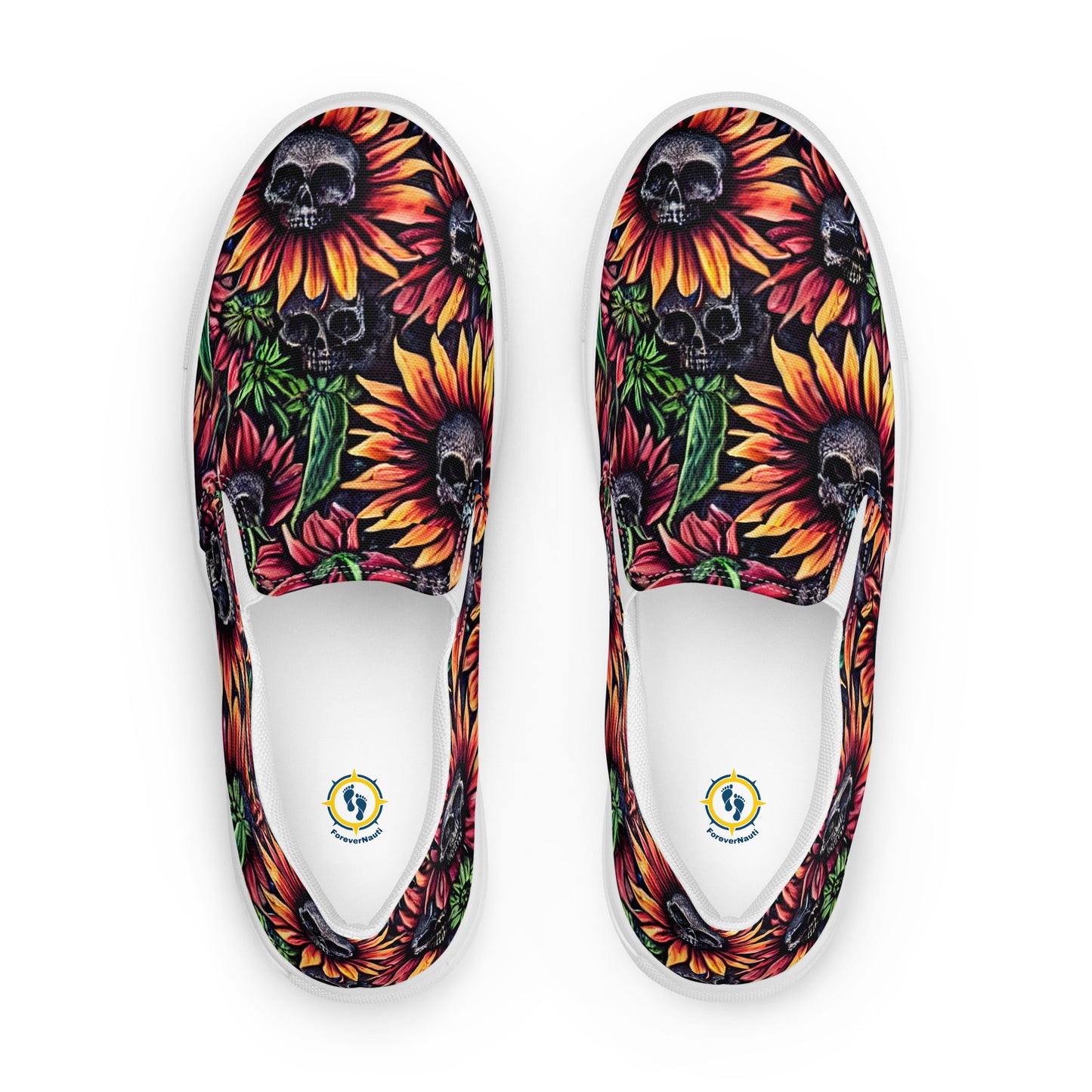 Sunflower Skull Women’s slip-on canvas shoes, Women's pirate shoes