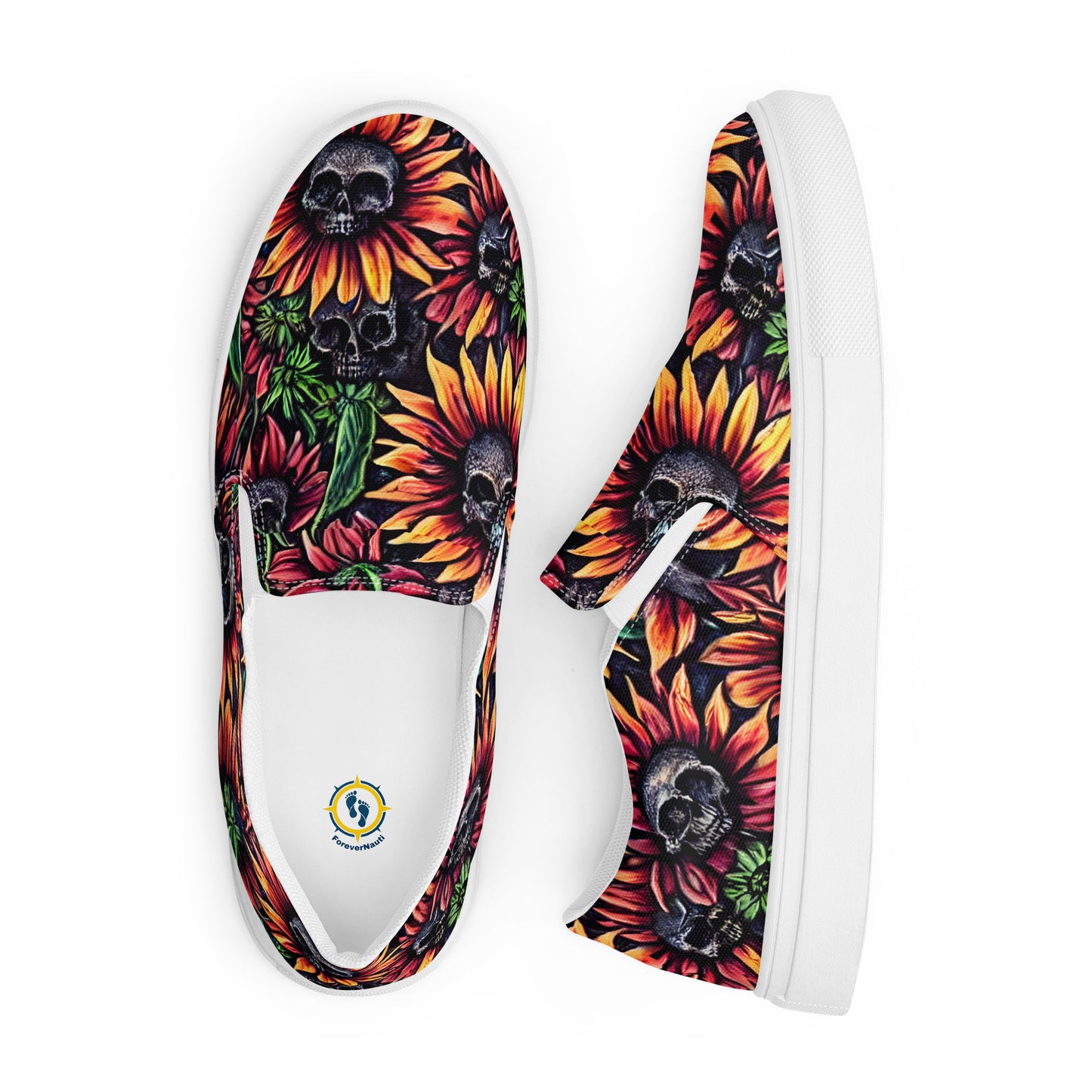 Sunflower Skull Women’s slip-on canvas shoes, Women's pirate shoes