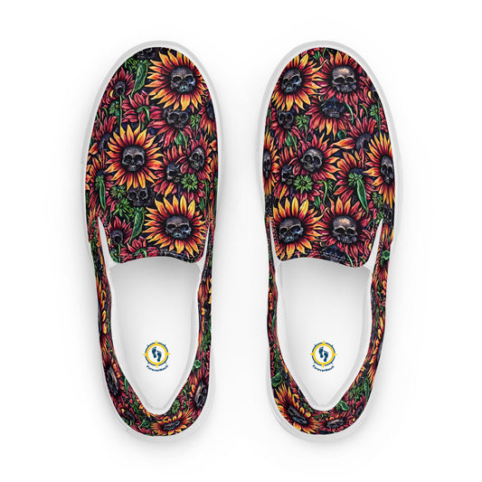 Sunflowers and Skulls Women’s slip-on canvas shoes, Pirate Princess Shoes