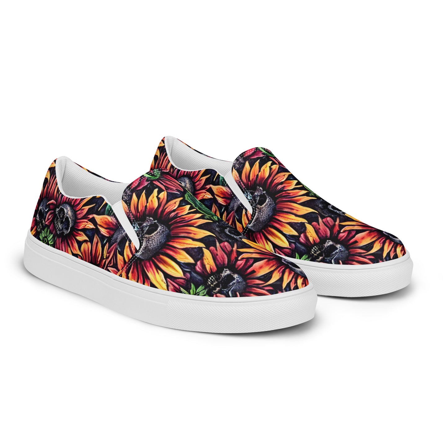 Sunflower Skull Women’s slip-on canvas shoes, Women's pirate shoes