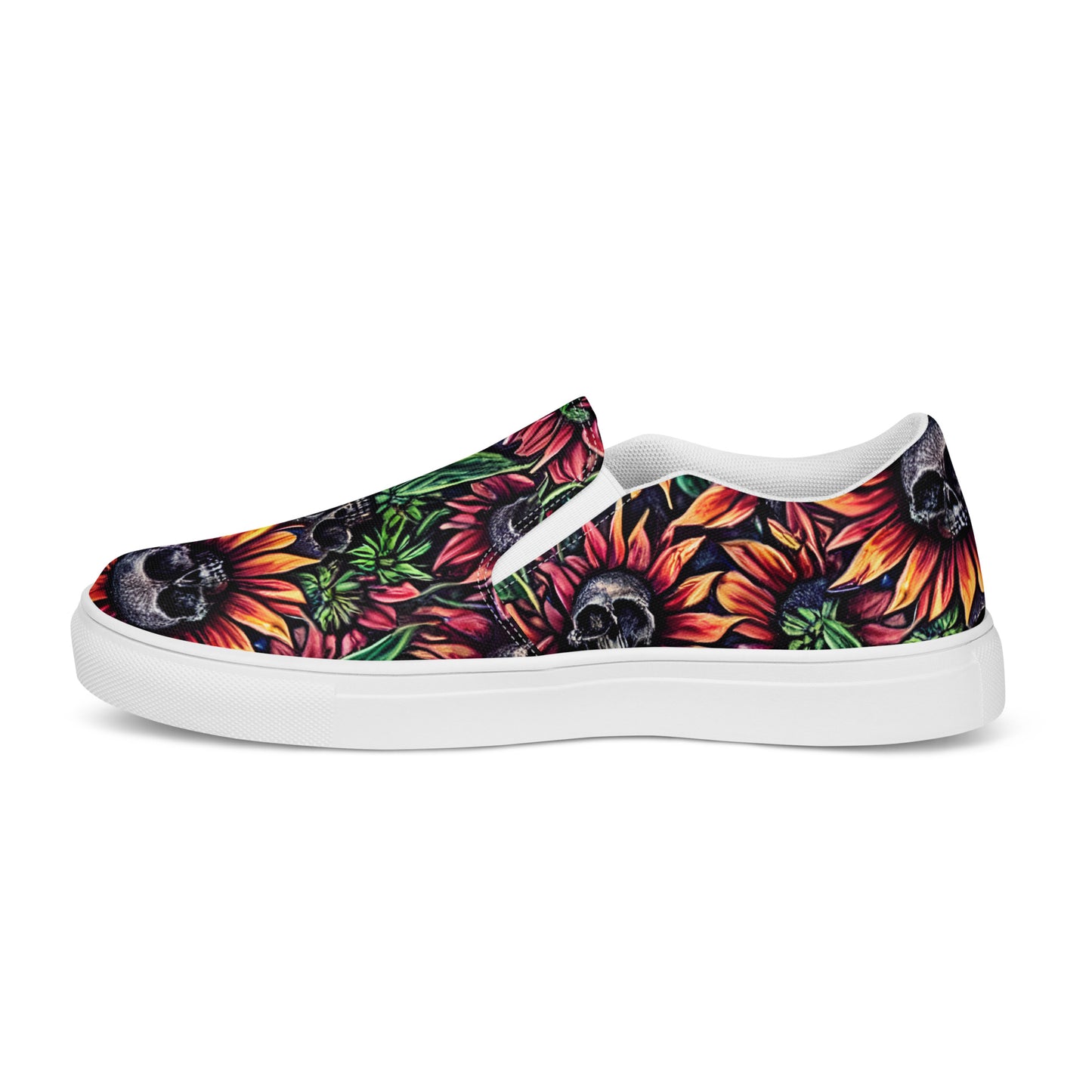 Sunflower Skull Women’s slip-on canvas shoes, Women's pirate shoes