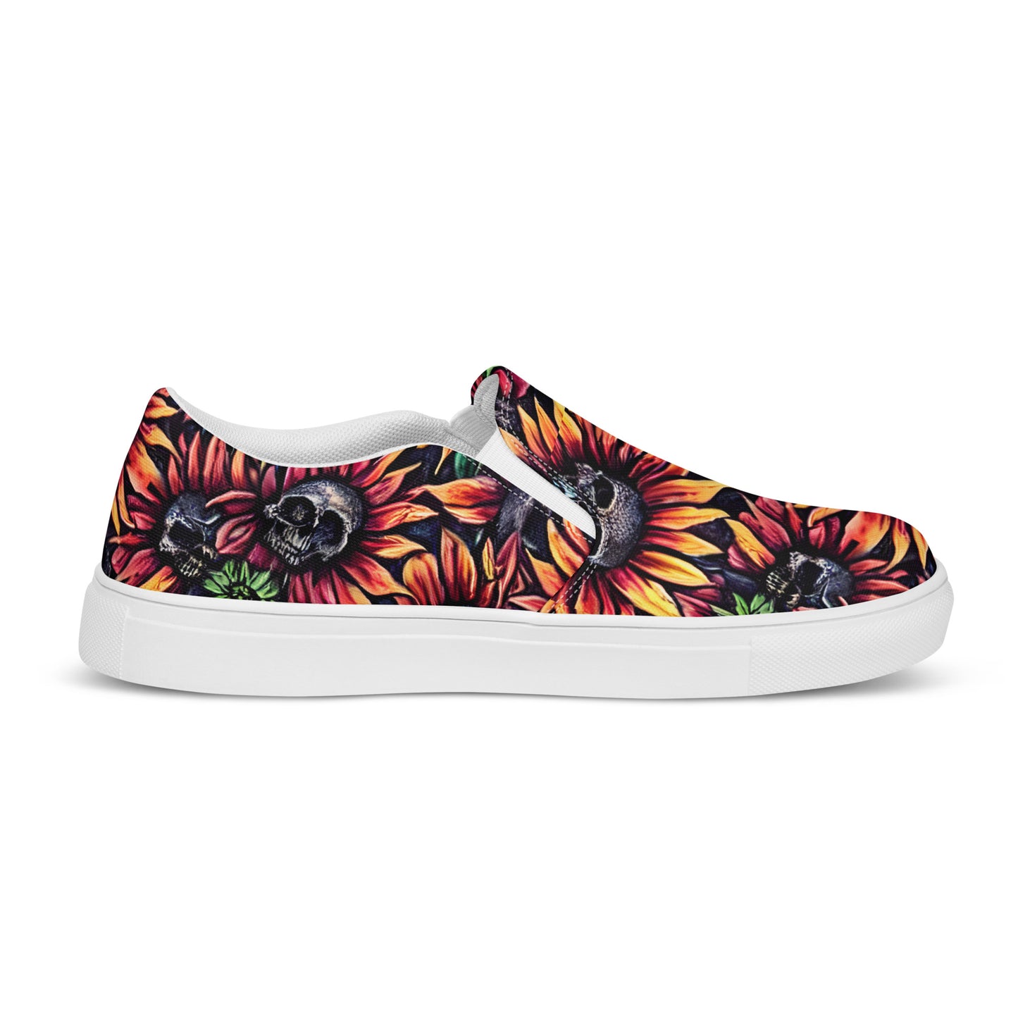 Sunflower Skull Women’s slip-on canvas shoes, Women's pirate shoes